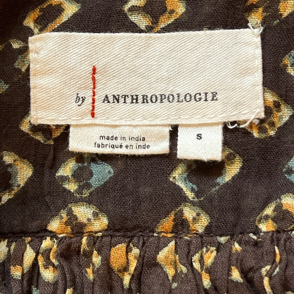 Anthropologie Patterned Button Down Boho Blouse S… - image 3